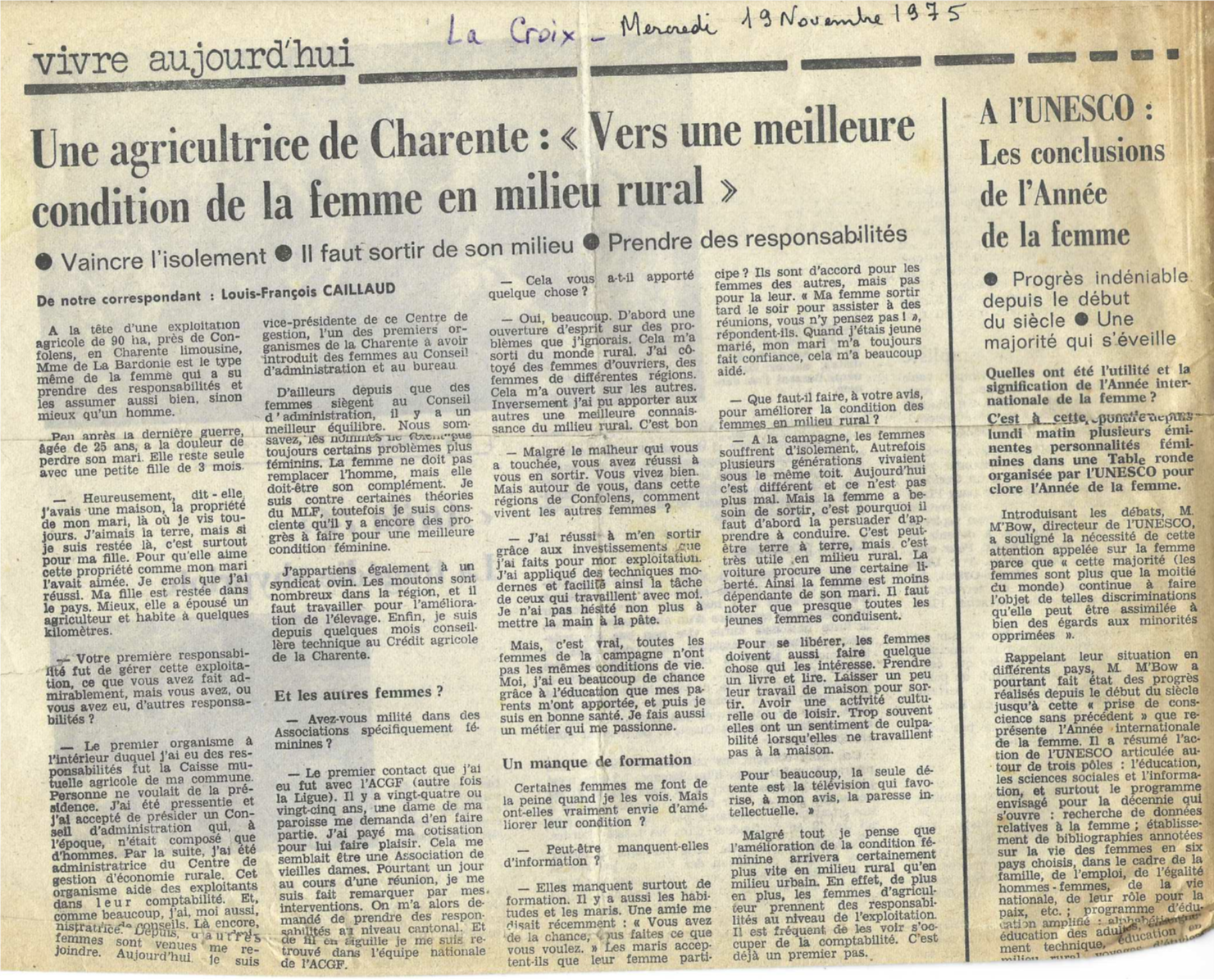 Interview Marthe La Croix 1975